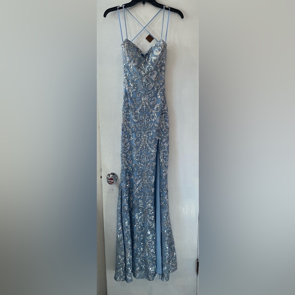 Elegant Blue Sequin Prom Dress